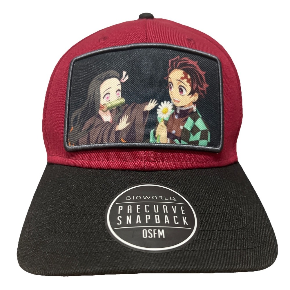Demon Slayer Sublimated Patch Pre-Curved OSFM Snapback Hat in Black & Red New